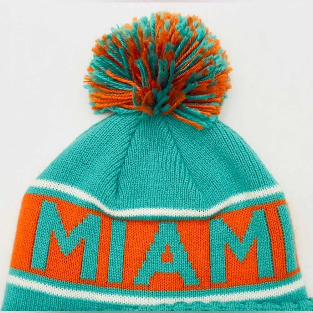 Miami Dolphins Heritage Stripe Retro Logo Pom Beanie Hat One Size! - Picture 7 of 8